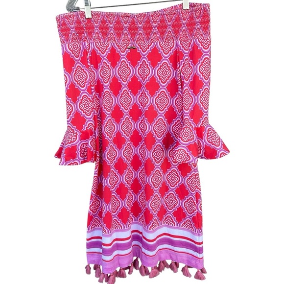 NWT Cabana Life UPF Sun Protection Coral Geo Smocked Dress Cover Up - Size Small - Picture 11 of 15